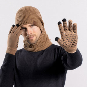 Men's winter gloves, knit hat and neck warmer set