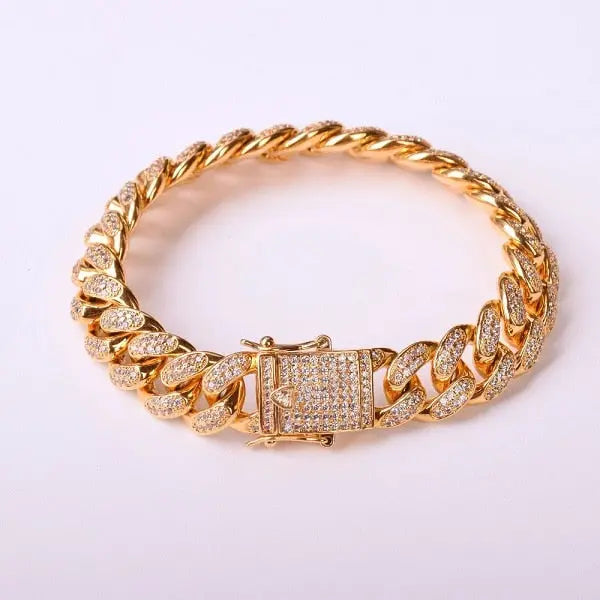 Bubble Letter Miami Cuban Link Bracelet for Men Real Gold Plated Hip Hop Jewelry - Fashionlinko