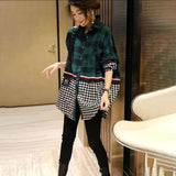 Stitching Plaid Shirt Women Fake Two-piece Tops Tide Western Style - Fashionlinko