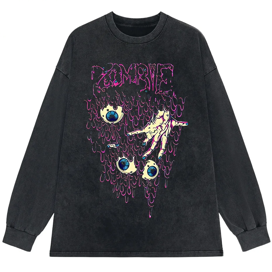 Zombie Horror Gothic Washed Cotton Oversized T-Shirt