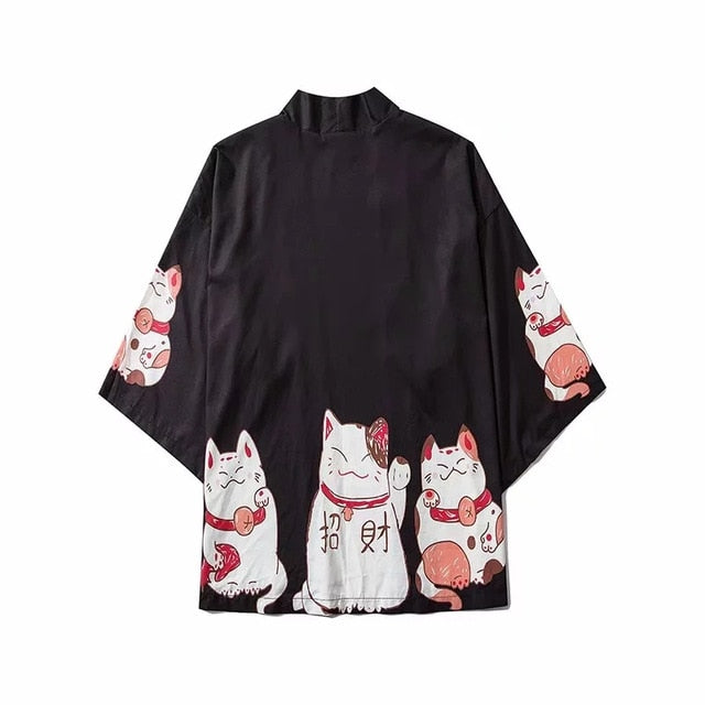 Japan Style Clothes Men Summer Streetwear Cat Print Kimono Cardigan Mandarin Robe Men Unisex Japanese Trend Kimonos