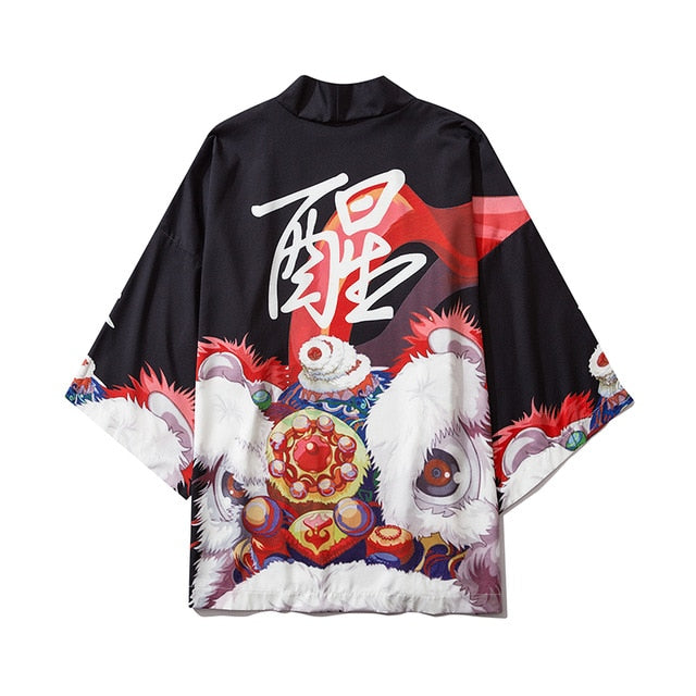Japan Style Clothes Men Summer Streetwear Cat Print Kimono Cardigan Mandarin Robe Men Unisex Japanese Trend Kimonos
