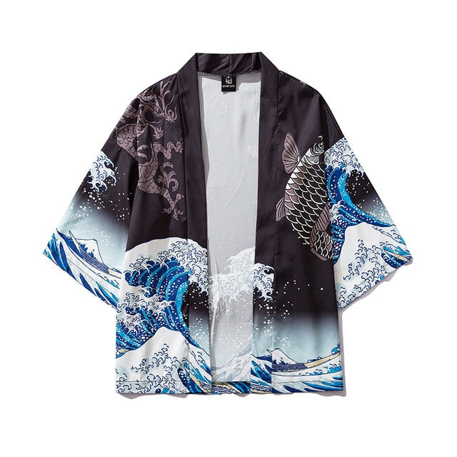Japan Style Clothes Men Summer Streetwear Cat Print Kimono Cardigan Mandarin Robe Men Unisex Japanese Trend Kimonos