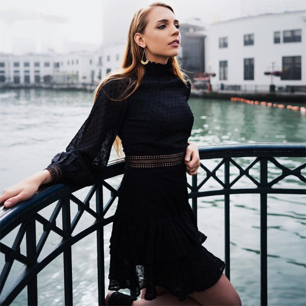 Women's openwork long sleeve dress - Fashionlinko