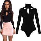 Black Cutout Long Sleeve Slim Sexy Solid Colour Jumpsuit - Fashionlinko