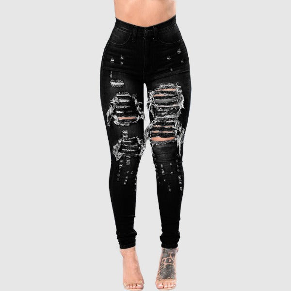 Women's Ripped Denim Washed Denim Pants - Fashionlinko