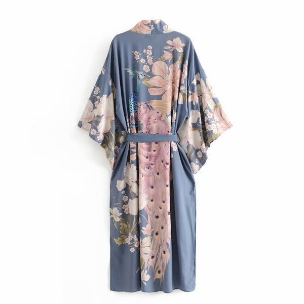 Peacock flower print gown - Fashionlinko