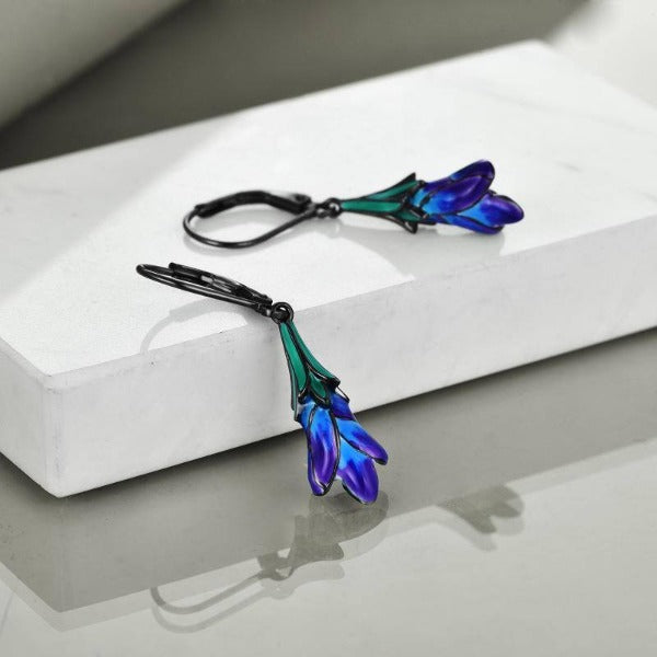 Sterling Silver Purple Tulip Flower Dangle Handmade Dangle Drop Earrings - Fashionlinko