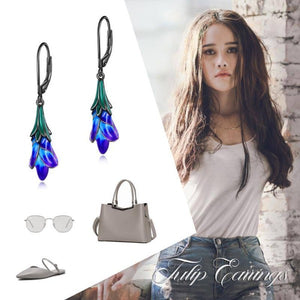 Sterling Silver Purple Tulip Flower Dangle Handmade Dangle Drop Earrings - Fashionlinko