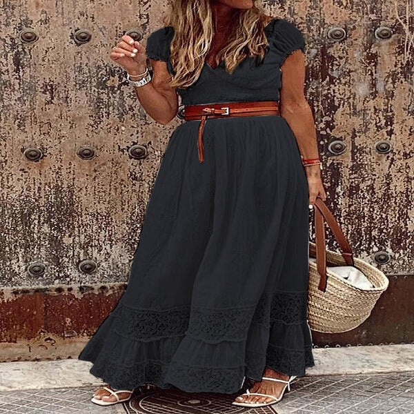 Women's Long Lace Stitching Elegant Dress Long Skirt - Fashionlinko