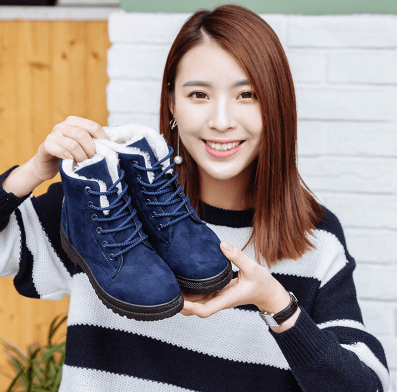 Winter New Women Snow Boots Flat With Large Size Casual Cotton Shoes Trend Women Vulcanized Shoes Artificial Plush - Fashionlinko