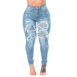 Women's Ripped Denim Washed Denim Pants - Fashionlinko