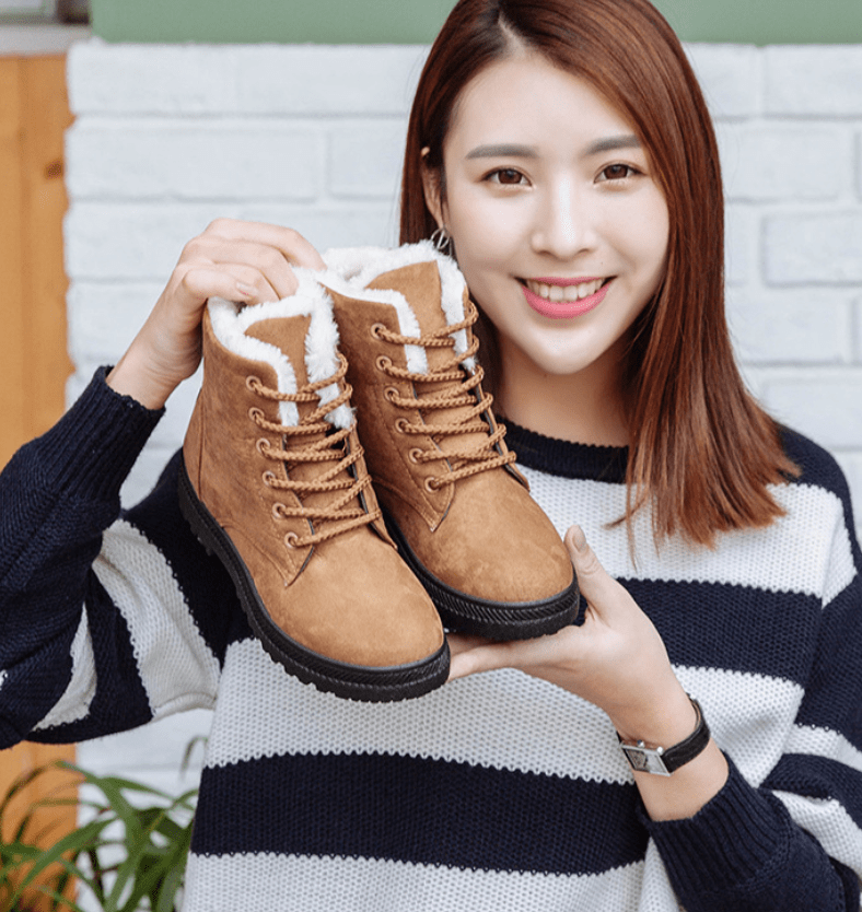 Winter New Women Snow Boots Flat With Large Size Casual Cotton Shoes Trend Women Vulcanized Shoes Artificial Plush - Fashionlinko