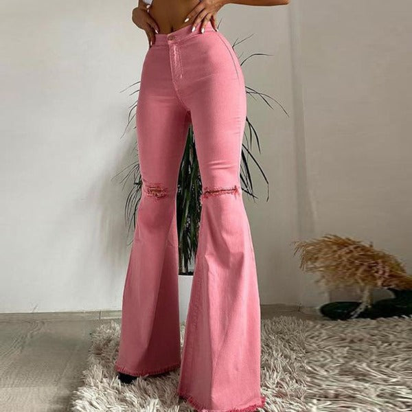 Colored Stretch Denim Trousers - Fashionlinko