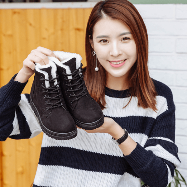 Winter New Women Snow Boots Flat With Large Size Casual Cotton Shoes Trend Women Vulcanized Shoes Artificial Plush - Fashionlinko