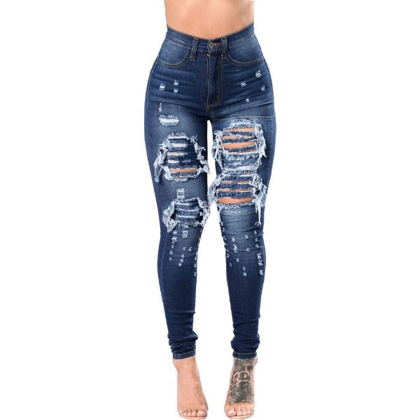 Women's Ripped Denim Washed Denim Pants - Fashionlinko