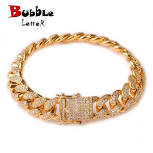 Bubble Letter Miami Cuban Link Bracelet for Men Real Gold Plated Hip Hop Jewelry - Fashionlinko