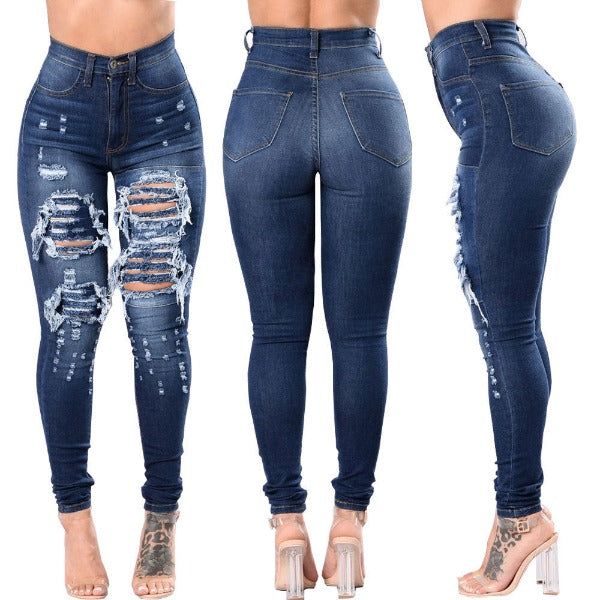 Women's Ripped Denim Washed Denim Pants - Fashionlinko