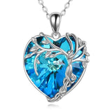 Tree of Life Necklace Sterling Silver Blue Crystal Heart Pendant Jewelry for Women Gifts - Fashionlinko