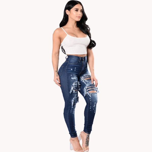 Women's Ripped Denim Washed Denim Pants - Fashionlinko